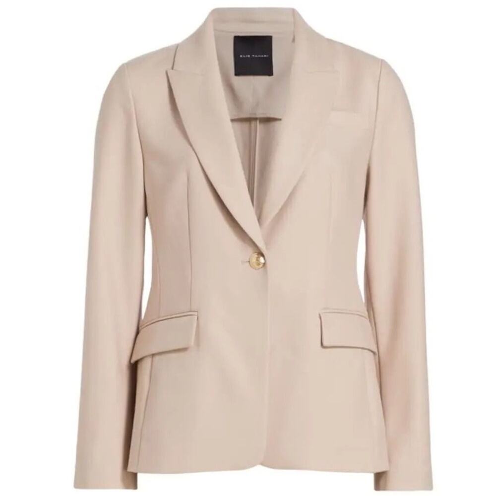 NWT Elie Tahari Wool One-Button Blazer in Zinc 2 4 Taupe Pink Neutral $495